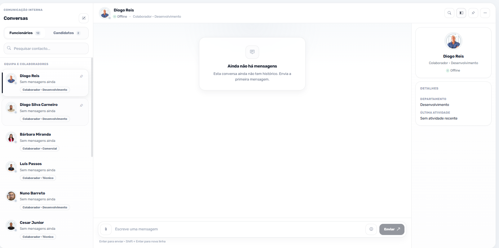 Chat interno com colaboradores e candidatos no TimeCloudHR