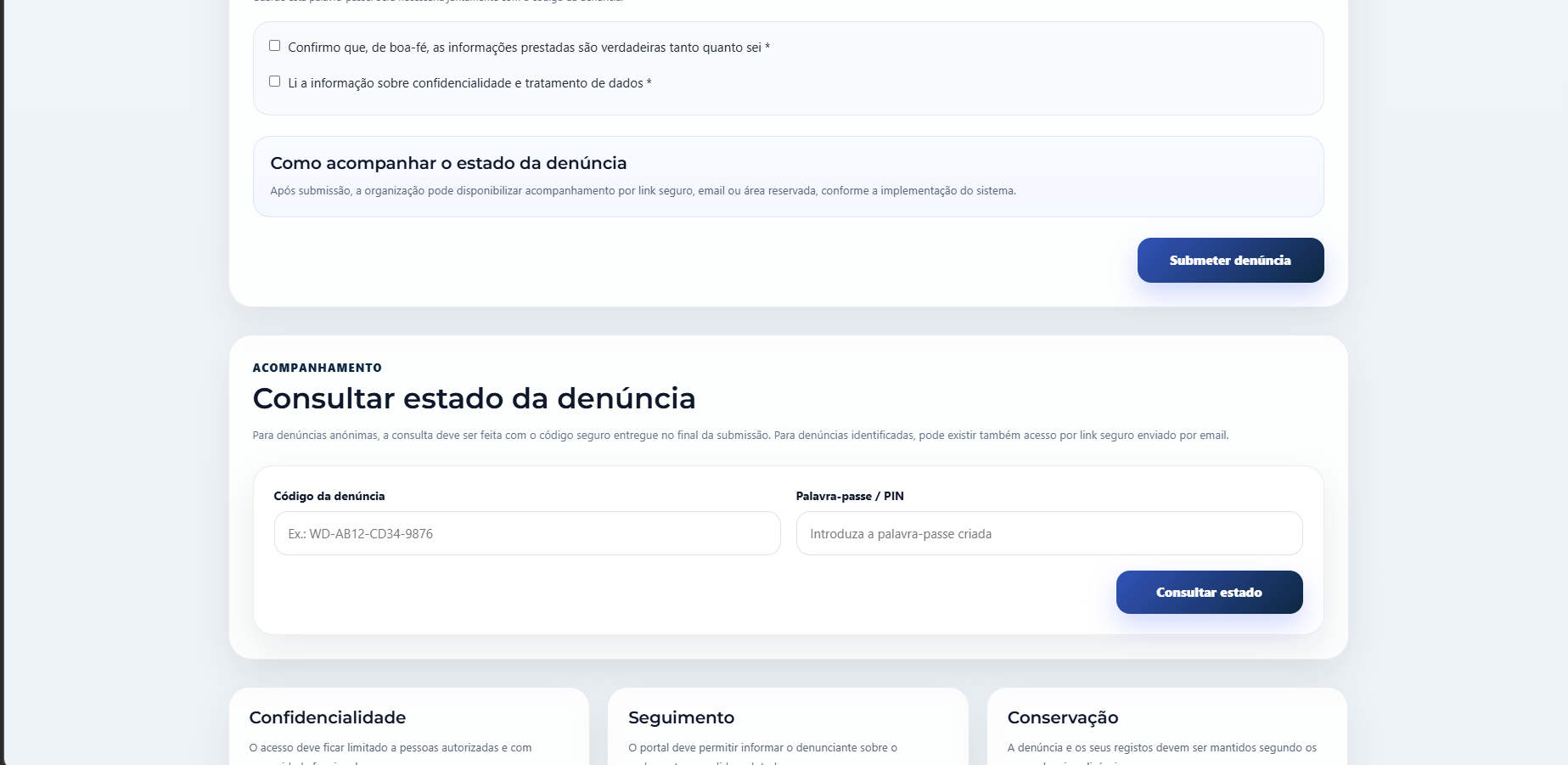 Consulta do estado de uma denúncia