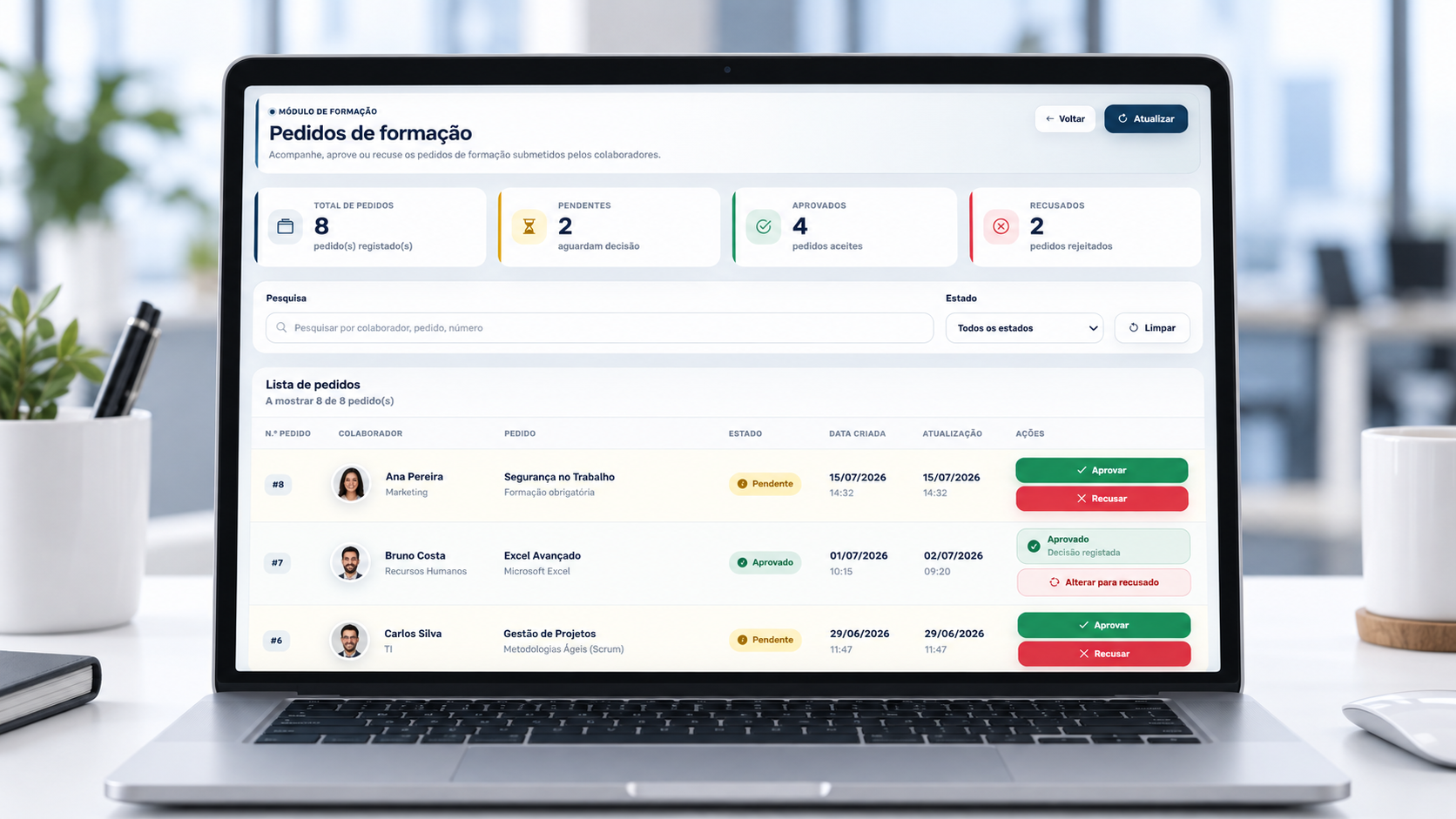 Pedidos de formação no TimeCloudHR