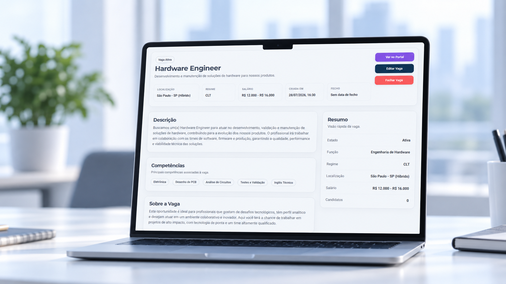 Detalhe de uma vaga no TimeCloudHR